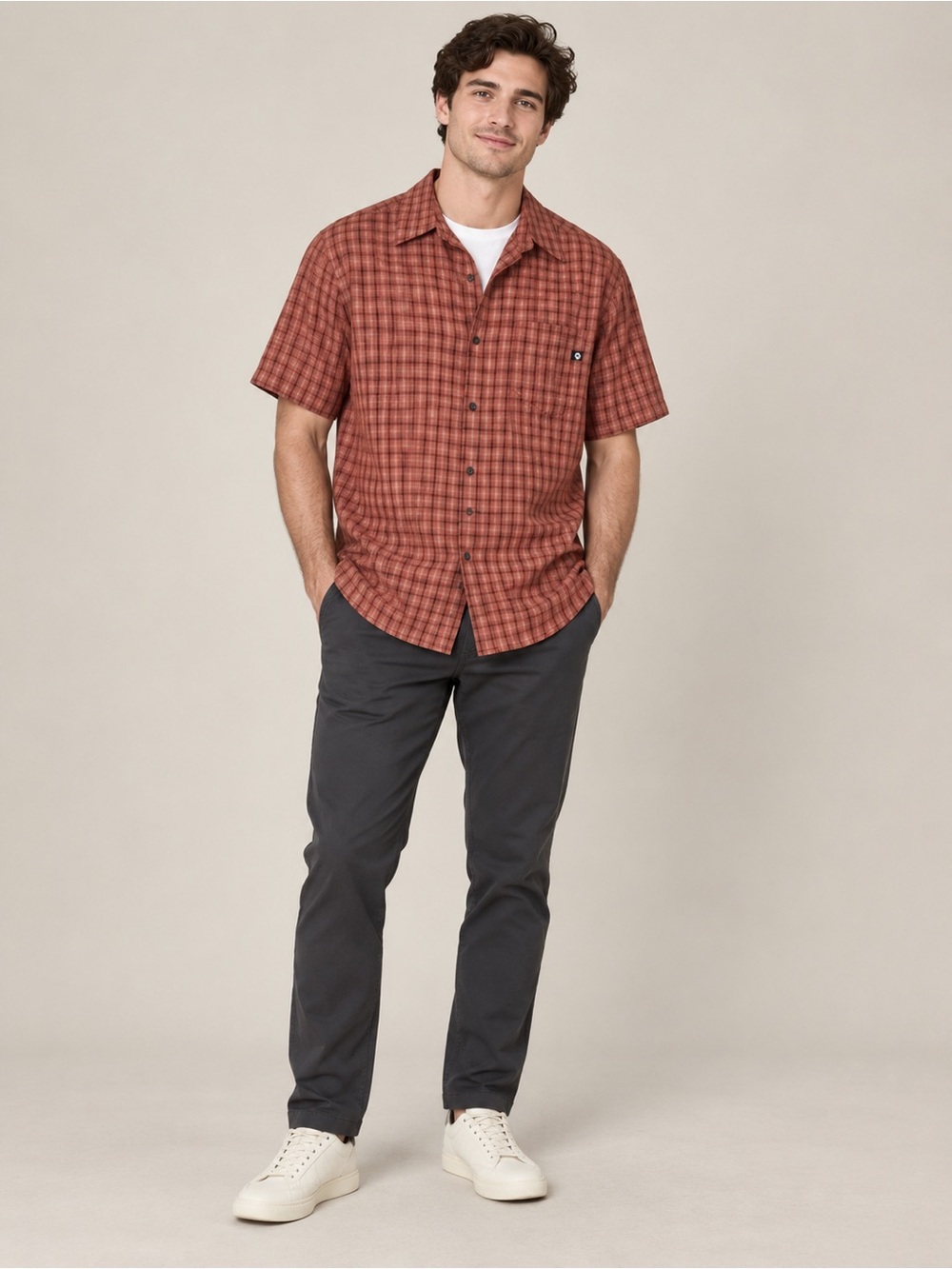 Marmot Orange Plaid Short-Sleeve Button-Up Shirt Men’s XL